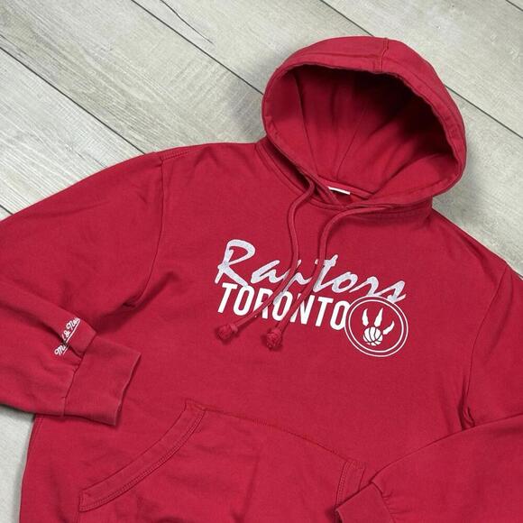 Mitchell & Ness Toronto Raptors Hoodie Red Men Sz M Script Logo Pullover Fleece - Picture 2 of 8